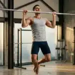 Homme musclé effectuant une traction à la barre horizontale