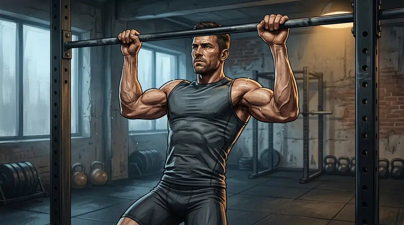 Homme musculeux effectuant un exercice de traction à la barre