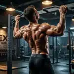 Homme musclé effectuant des tractions à la barre en salle de sport