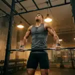 Athlète musclé effectuant un exercice à la barre horizontale en salle