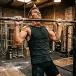 Homme musclé effectuant des tractions à la barre en salle de sport