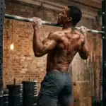 Homme musclé effectuant une traction à la barre horizontale