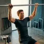 Homme musclé exécutant un exercice de traction à la barre horizontale