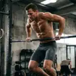 Athlète musclé effectue une traction à la barre horizontale
