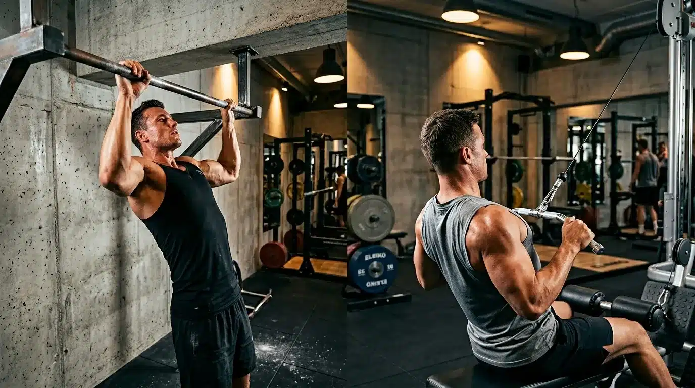 Deux hommes musclés s'entraînent dans une salle de gym moderne