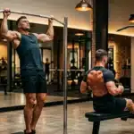 Deux hommes musclés s'entraînent en salle de gym moderne