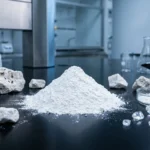 Poudre blanche et roches dans un laboratoire scientifique