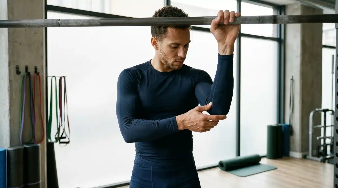 Homme en tenue de sport effectuant un exercice à la barre