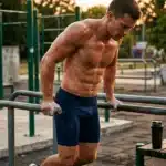 Homme musclé exécute un exercice aux barres parallèles