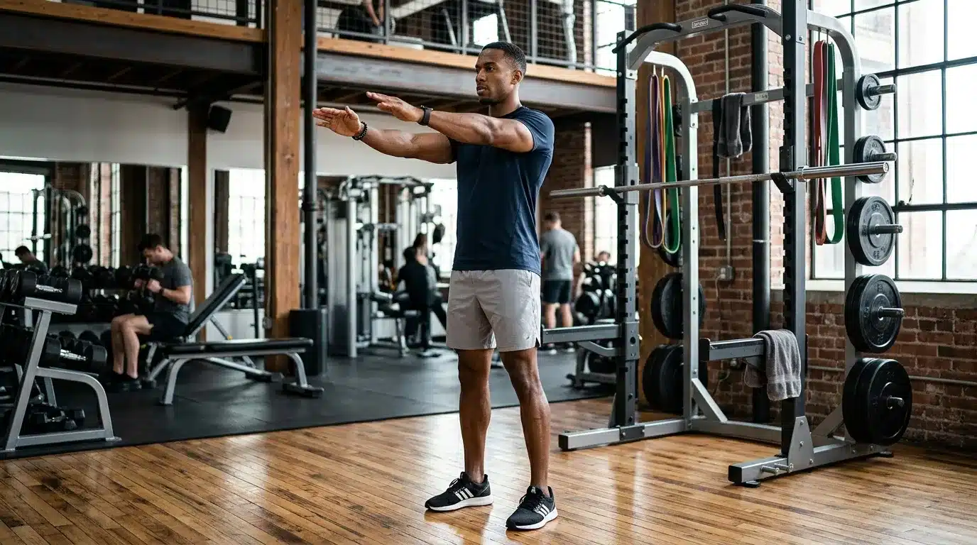 Homme effectuant un exercice de musculation en salle de fitness moderne