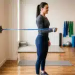 Femme effectuant exercice bande élastique en salle fitness