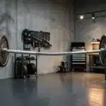 Barre d'haltères avec disques dans un gym moderne