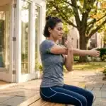 Femme pratiquant le yoga sur une terrasse ensoleillée